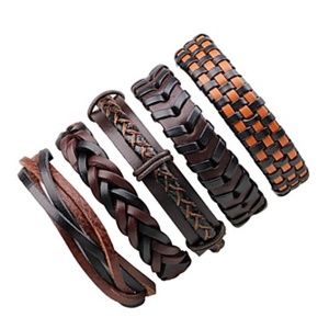 Mens Leather Bracelet Set